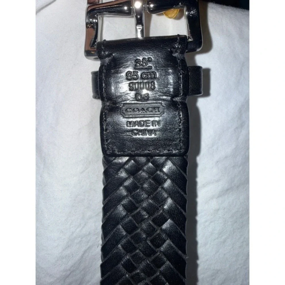 Coach Mens‎ Black Braided Leather Belt 38 95cm Woven Silver Buckle 90008
